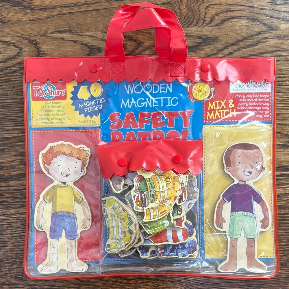 Wooden Magnetic Safety Patrol Toy - Red, Blue